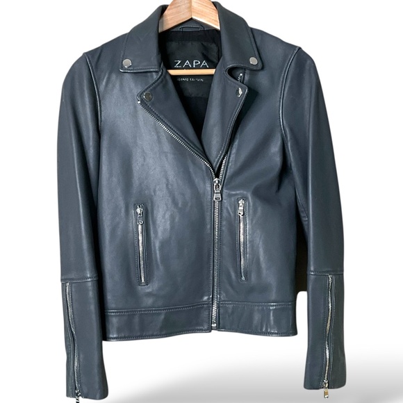 ZAPA PARIS Perfecto 100% Lamb Leather Grey Hancore Moto Jacket France Sz 36 US 4 - Picture 3 of 16